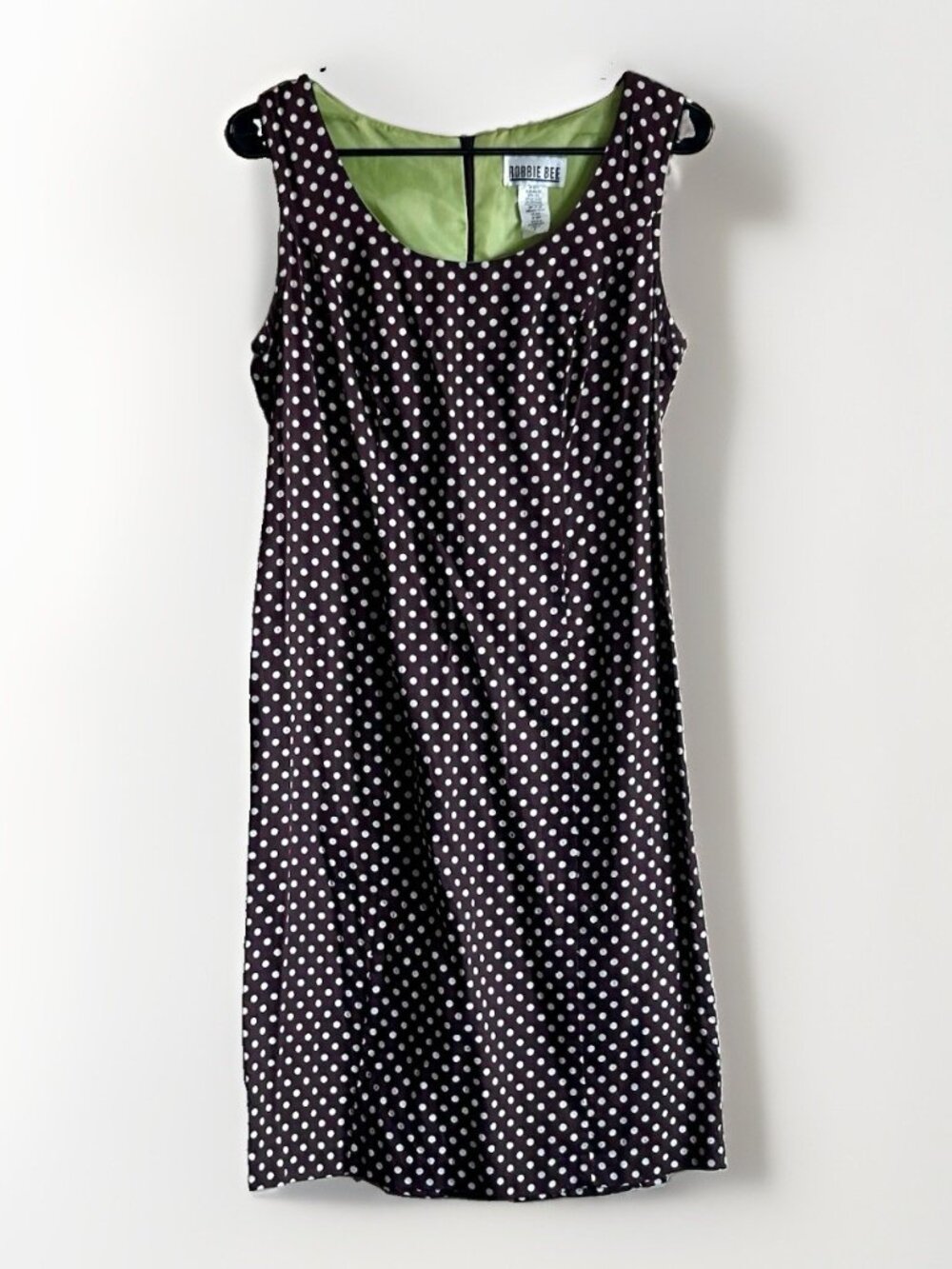 Vintage Robbie Bee Brown Polka Dot Sheath Dress Sleeveless Size 8
